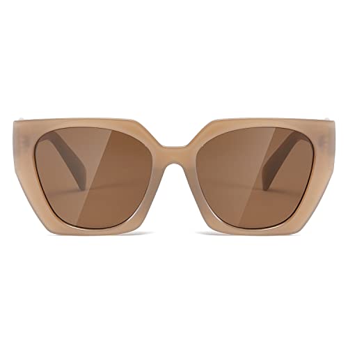 TIANYESY Retro Sunglasses Women and Men Square Trendy Show Shades Fas, Camel/Brown