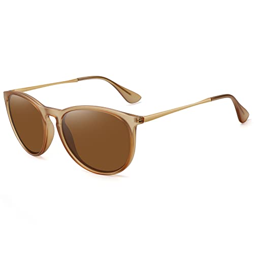 WOWSUN Polarized Sunglasses for Women Vintage Retro Round Mirrored Lens