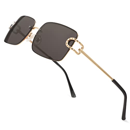 JOLLYNOVA Vintage Rectangle Sunglasses for Women,Trendy Rimless 90s UV400 Womens Y2K Shades SJ1178