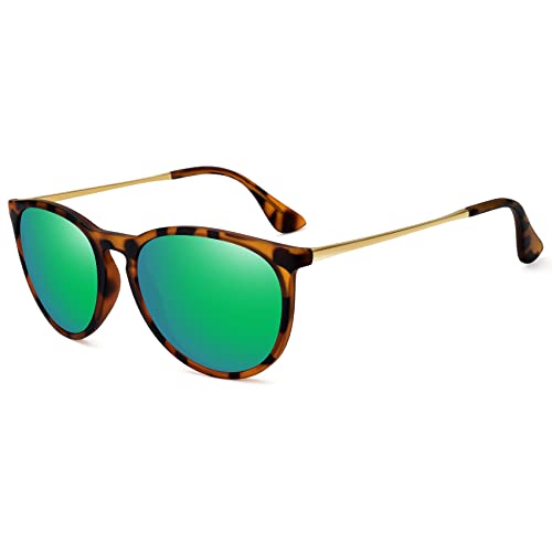 WOWSUN Polarized Sunglasses for Women Vintage Retro Round Mirrored Lens