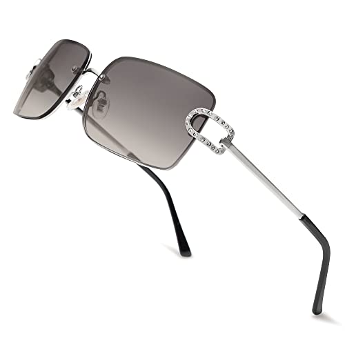 JOLLYNOVA Vintage Rectangle Sunglasses for Women,Trendy Rimless 90s UV400 Womens Y2K Shades SJ1178