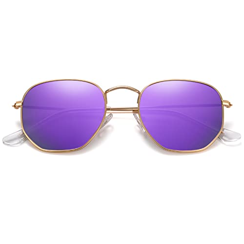 JOLLYNOVA Polarized Hexagon Sunglasses for Women Men Polygon Square Sun Glasses UV400 Protection Metal Frame
