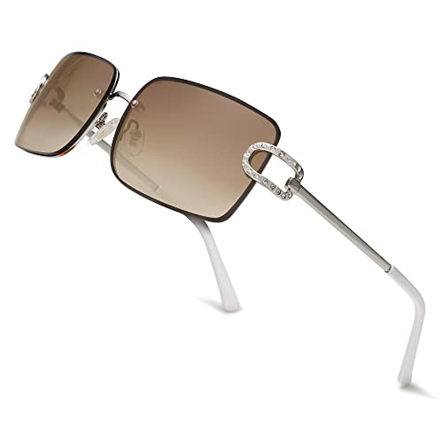 JOLLYNOVA Vintage Rectangle Sunglasses for Women,Trendy Rimless 90s UV400 Womens Y2K Shades SJ1178