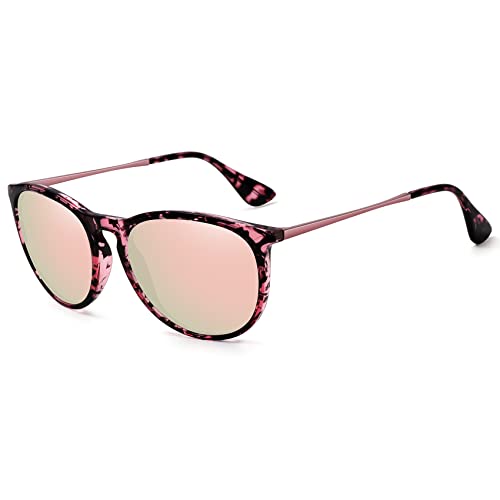 WOWSUN Polarized Sunglasses for Women Vintage Retro Round Mirrored Lens