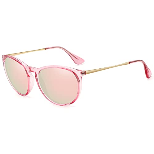 WOWSUN Polarized Sunglasses for Women Vintage Retro Round Mirrored Lens