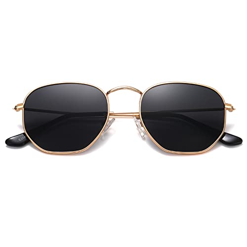 JOLLYNOVA Polarized Hexagon Sunglasses for Women Men Polygon Square Sun Glasses UV400 Protection Metal Frame