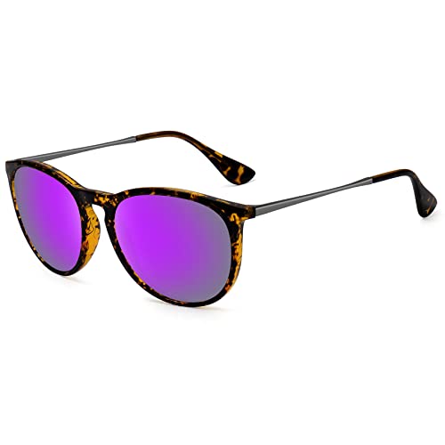WOWSUN Polarized Sunglasses for Women Vintage Retro Round Mirrored Lens
