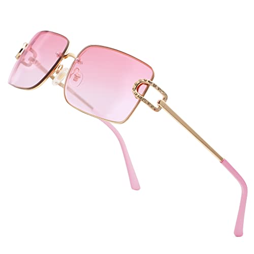 JOLLYNOVA Vintage Rectangle Sunglasses for Women,Trendy Rimless 90s UV400 Womens Y2K Shades SJ1178