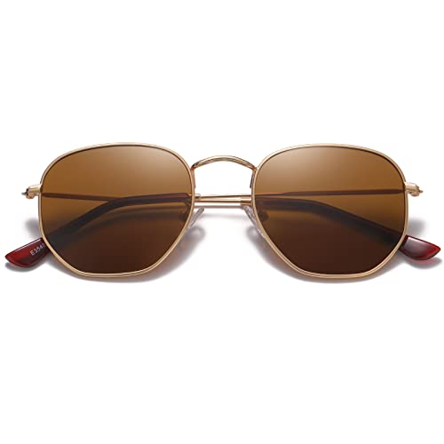 JOLLYNOVA Polarized Hexagon Sunglasses for Women Men Polygon Square Sun Glasses UV400 Protection Metal Frame