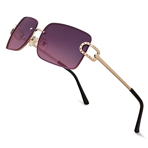 JOLLYNOVA Vintage Rectangle Sunglasses for Women,Trendy Rimless 90s UV400 Womens Y2K Shades SJ1178