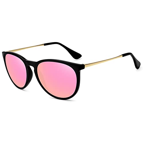 WOWSUN Polarized Sunglasses for Women Vintage Retro Round Mirrored Lens