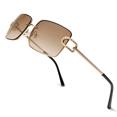 JOLLYNOVA Vintage Rectangle Sunglasses for Women,Trendy Rimless 90s UV400 Womens Y2K Shades SJ1178