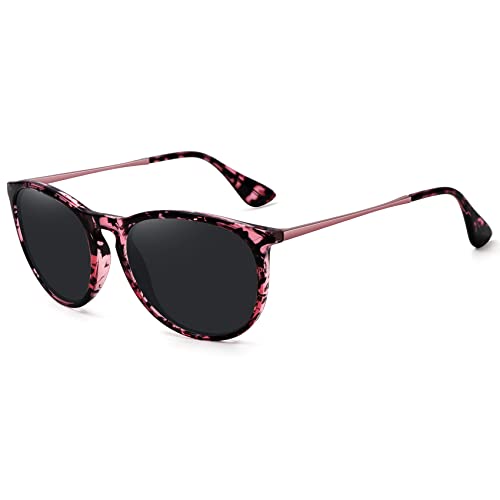 WOWSUN Polarized Sunglasses for Women Vintage Retro Round Mirrored Lens