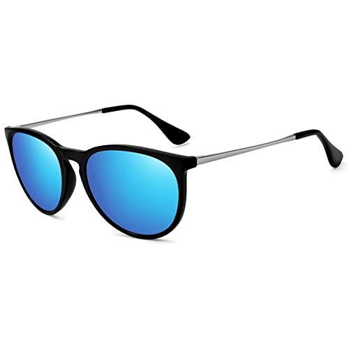 WOWSUN Polarized Sunglasses for Women Vintage Retro Round Mirrored Lens