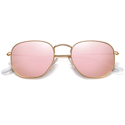 JOLLYNOVA Polarized Hexagon Sunglasses for Women Men Polygon Square Sun Glasses UV400 Protection Metal Frame