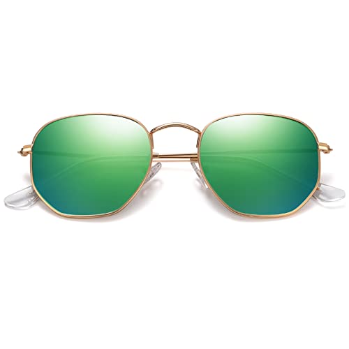 JOLLYNOVA Polarized Hexagon Sunglasses for Women Men Polygon Square Sun Glasses UV400 Protection Metal Frame