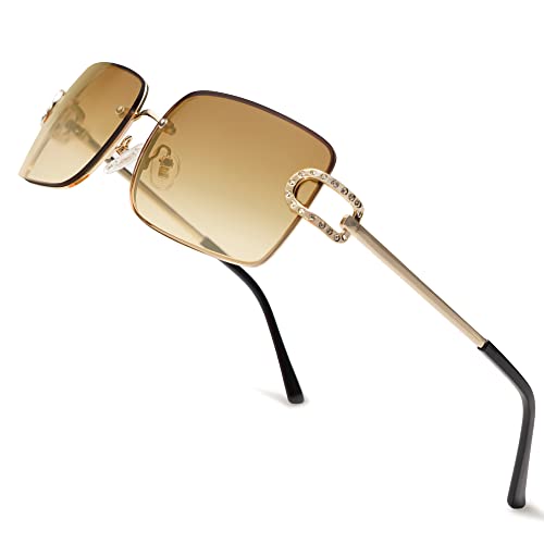 JOLLYNOVA Vintage Rectangle Sunglasses for Women,Trendy Rimless 90s UV400 Womens Y2K Shades SJ1178