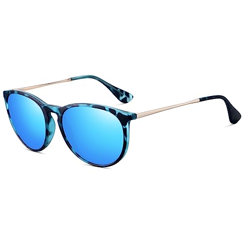 WOWSUN Polarized Sunglasses for Women Vintage Retro Round Mirrored Lens
