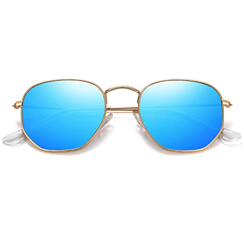 JOLLYNOVA Polarized Hexagon Sunglasses for Women Men Polygon Square Sun Glasses UV400 Protection Metal Frame
