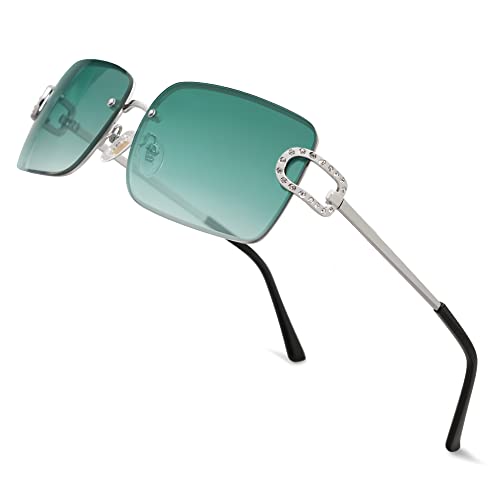 JOLLYNOVA Vintage Rectangle Sunglasses for Women,Trendy Rimless 90s UV400 Womens Y2K Shades SJ1178