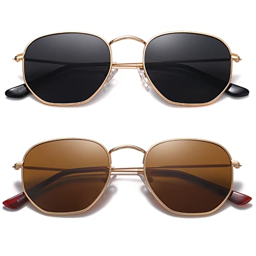JOLLYNOVA Polarized Hexagon Sunglasses for Women Men Polygon Square Sun Glasses UV400 Protection Metal Frame