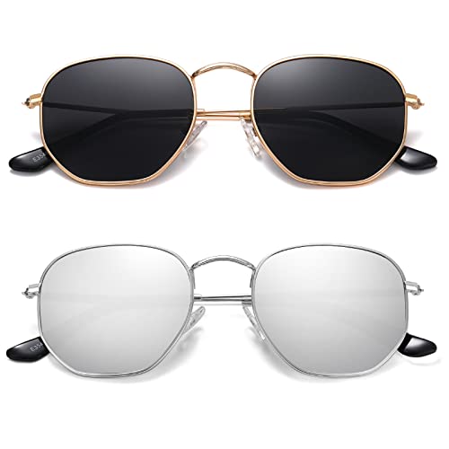 JOLLYNOVA Polarized Hexagon Sunglasses for Women Men Polygon Square Sun Glasses UV400 Protection Metal Frame