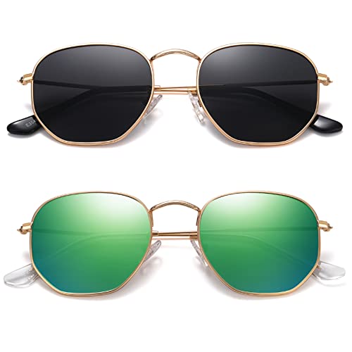 JOLLYNOVA Polarized Hexagon Sunglasses for Women Men Polygon Square Sun Glasses UV400 Protection Metal Frame