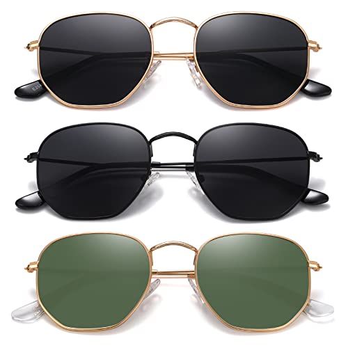 JOLLYNOVA Polarized Hexagon Sunglasses for Women Men Polygon Square Sun Glasses UV400 Protection Metal Frame