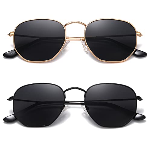JOLLYNOVA Polarized Hexagon Sunglasses for Women Men Polygon Square Sun Glasses UV400 Protection Metal Frame