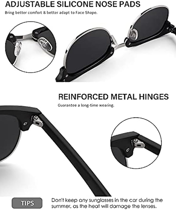 JOLLYNOVA Classic Horn Rimmed Semi Rimless Polarized Sunglasses for Men Women GQO6