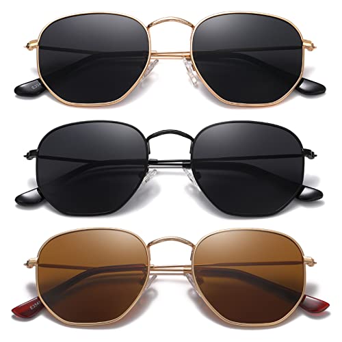 JOLLYNOVA Polarized Hexagon Sunglasses for Women Men Polygon Square Sun Glasses UV400 Protection Metal Frame