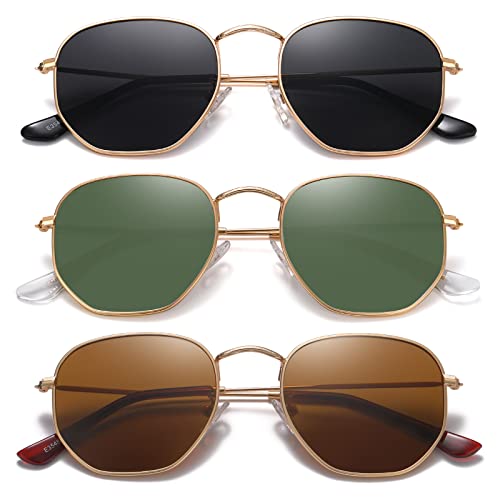 JOLLYNOVA Polarized Hexagon Sunglasses for Women Men Polygon Square Sun Glasses UV400 Protection Metal Frame