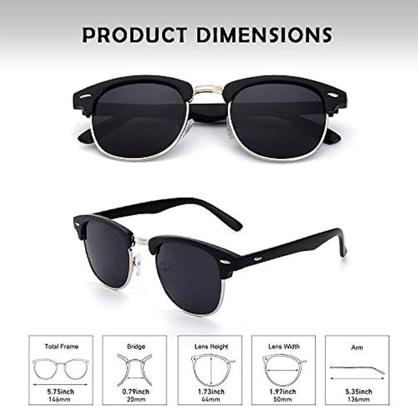 JOLLYNOVA Classic Horn Rimmed Semi Rimless Polarized Sunglasses for Men Women GQO6