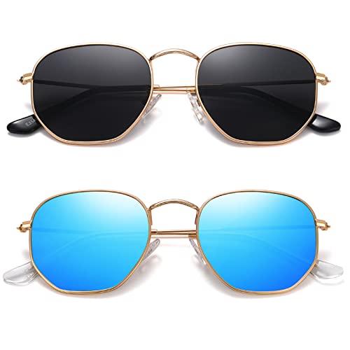 JOLLYNOVA Polarized Hexagon Sunglasses for Women Men Polygon Square Sun Glasses UV400 Protection Metal Frame