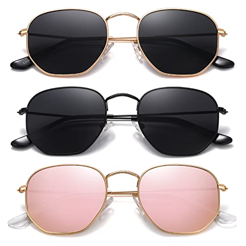 JOLLYNOVA Polarized Hexagon Sunglasses for Women Men Polygon Square Sun Glasses UV400 Protection Metal Frame
