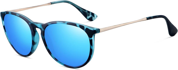 WOWSUN Polarized Sunglasses for Women Vintage Retro Round Mirrored Lens