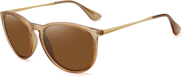 WOWSUN Polarized Sunglasses for Women Vintage Retro Round Mirrored Lens