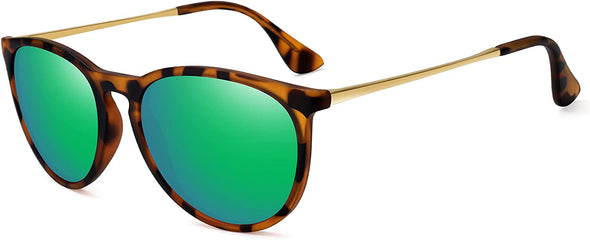 WOWSUN Polarized Sunglasses for Women Vintage Retro Round Mirrored Lens