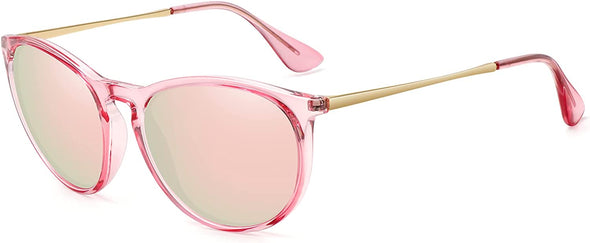 WOWSUN Polarized Sunglasses for Women Vintage Retro Round Mirrored Lens