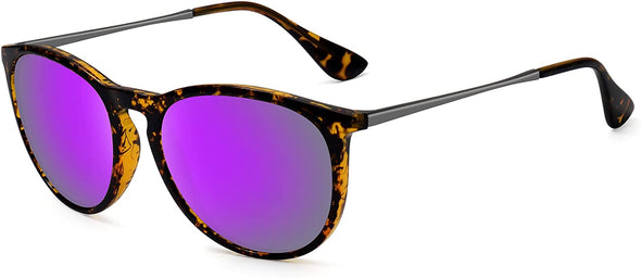 WOWSUN Polarized Sunglasses for Women Vintage Retro Round Mirrored Lens