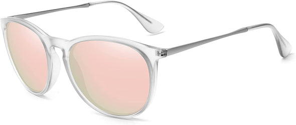 WOWSUN Polarized Sunglasses for Women Vintage Retro Round Mirrored Lens