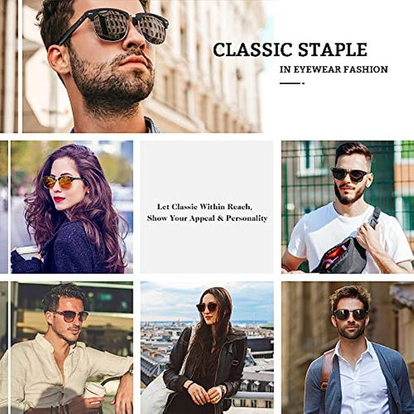 JOLLYNOVA Classic Horn Rimmed Semi Rimless Polarized Sunglasses for Men Women GQO6