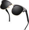 JOLLYNOVA Classic Horn Rimmed Semi Rimless Polarized Sunglasses for Men Women GQO6