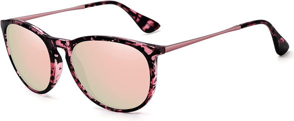 WOWSUN Polarized Sunglasses for Women Vintage Retro Round Mirrored Lens