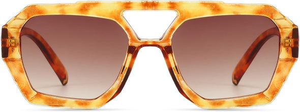 Retro Trendy Aviator Sunglasses for Womens Mens Vintage Hexagonal Square Double Bridge Sun Glasses X9666