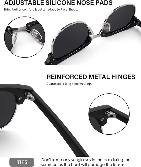 JOLLYNOVA Classic Horn Rimmed Semi Rimless Polarized Sunglasses for Men Women GQO6