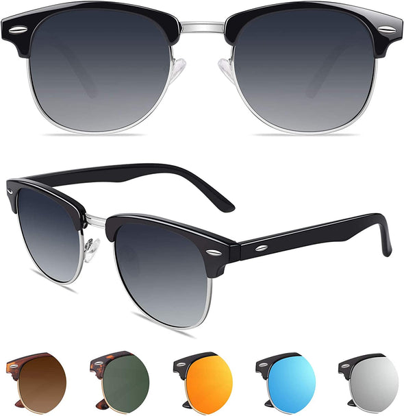JOLLYNOVA Classic Horn Rimmed Semi Rimless Polarized Sunglasses for Men Women GQO6