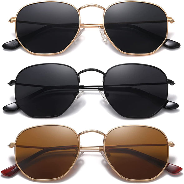 JOLLYNOVA Polarized Hexagon Sunglasses for Women Men Polygon Square Sun Glasses UV400 Protection Metal Frame