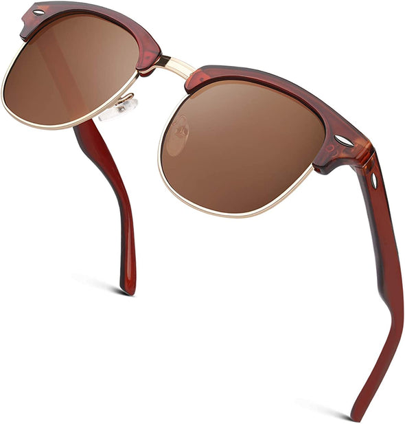 JOLLYNOVA Classic Horn Rimmed Semi Rimless Polarized Sunglasses for Men Women GQO6
