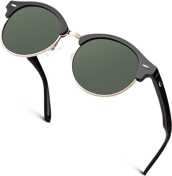JOLLYNOVA Classic Horn Rimmed Semi Rimless Polarized Sunglasses for Men Women GQO6